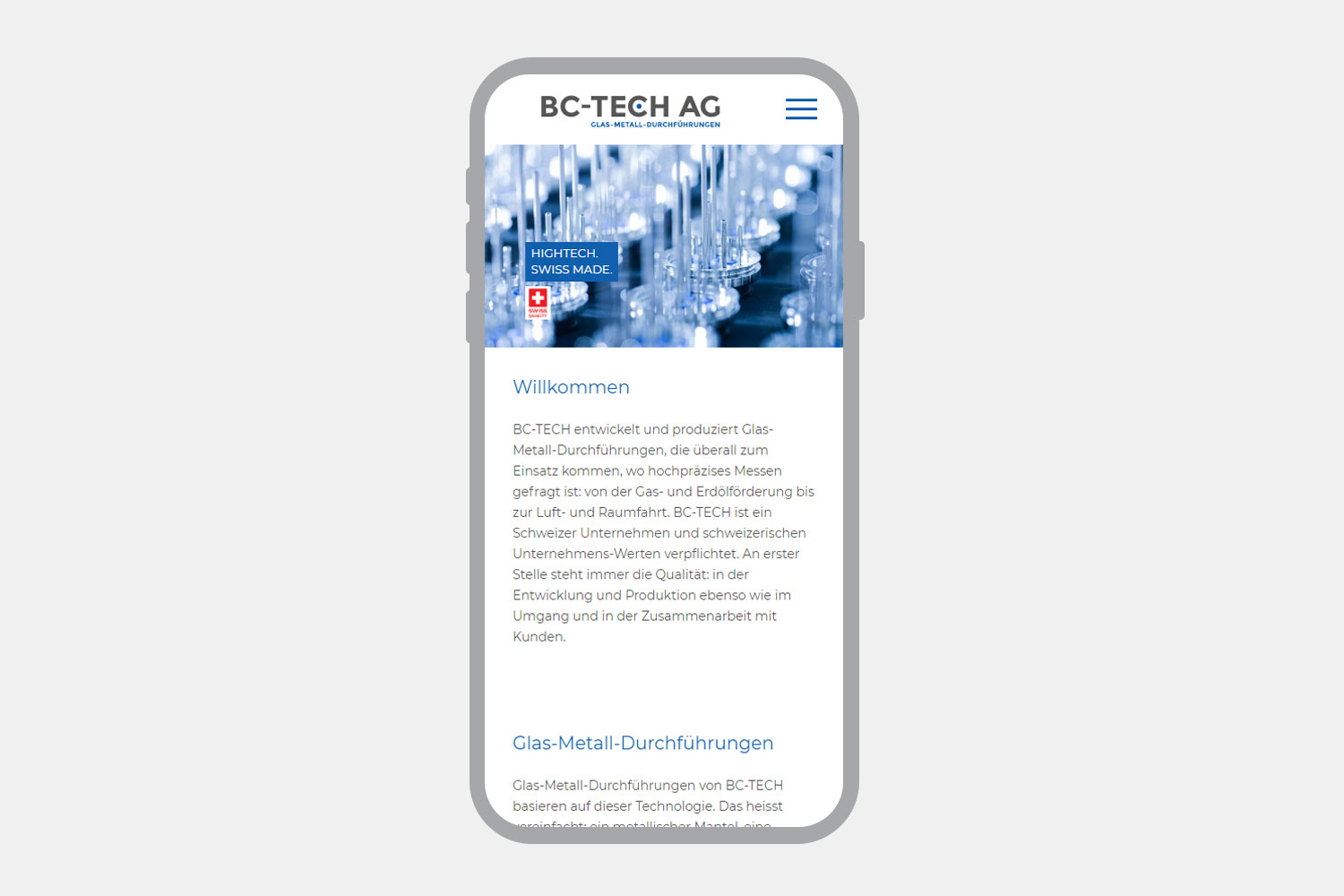 Webseite BC-TECH Mobileansicht