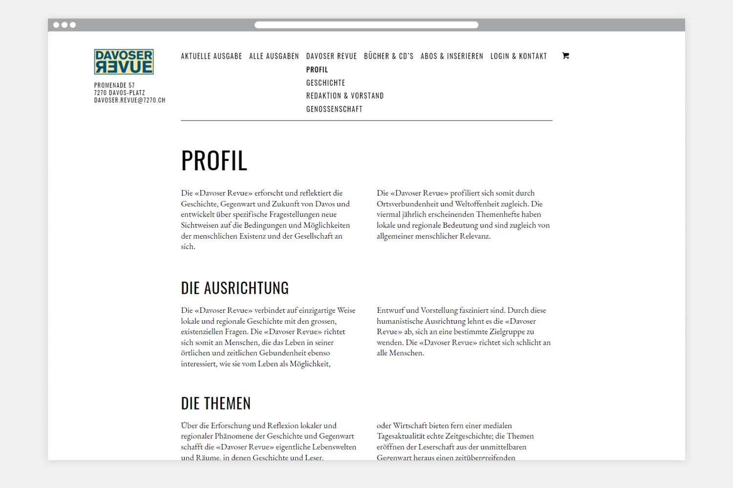 Webseite Davoser Revue - Folgeseite