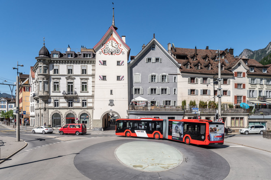 Chur Bus mit neuer Beschriftung unterwegs in Chur